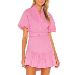 S/W/F X ANTHROPOLOGIE VIOLETTA PINK LINEN MINI BUTTON UP DRESS LARGE